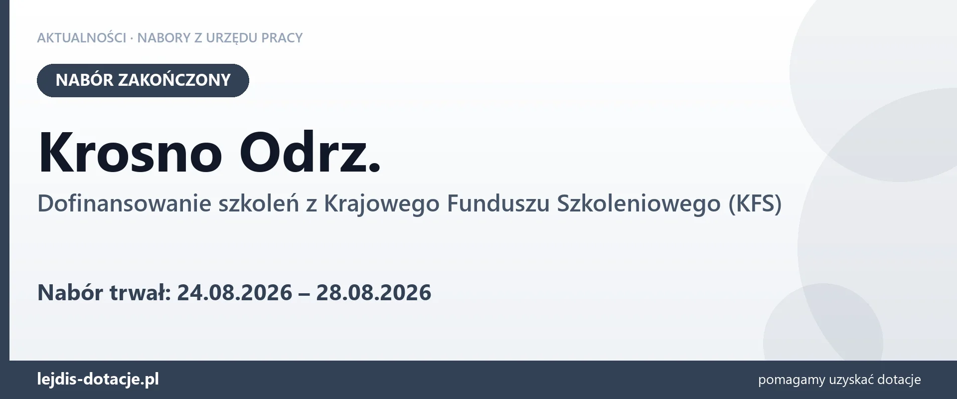 Krosno Odrz.: nabór na dofinansowanie szkoleń z KFS zakończony (28 sierpnia 2026)