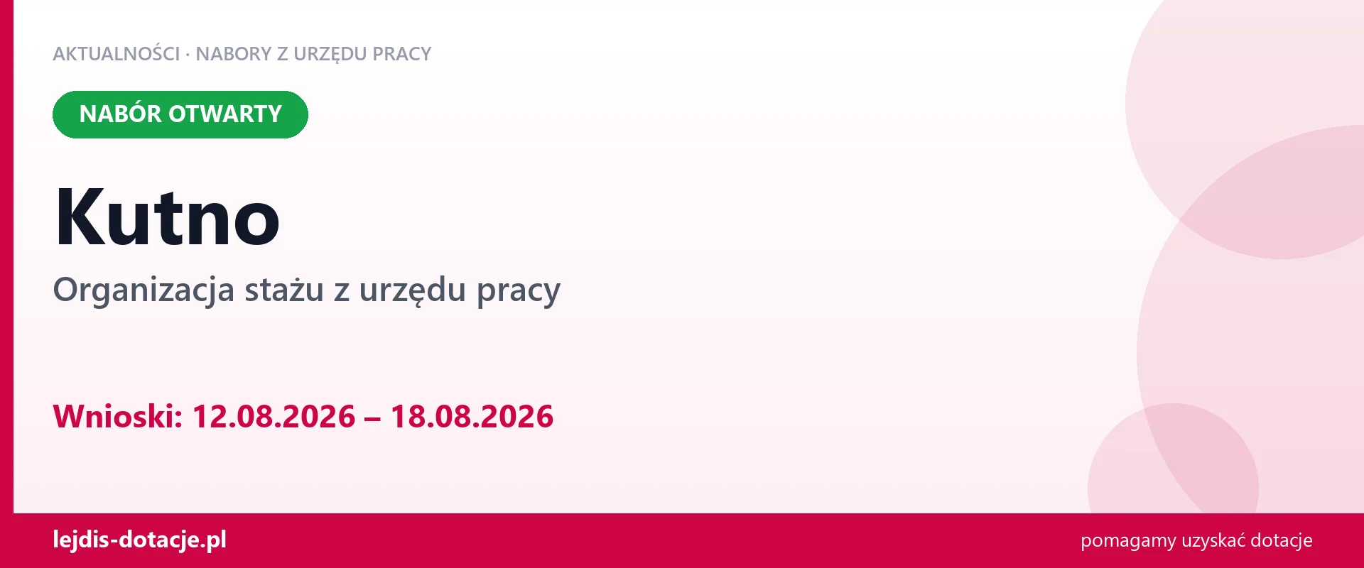 Kutno: trwa nabór na organizację stażu (12 sierpnia 2026)