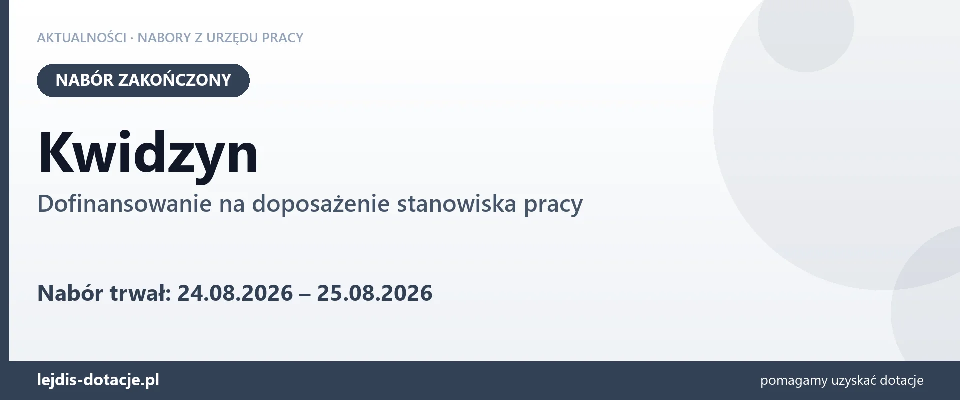 Kwidzyn: nabór na dofinansowanie na doposażenie stanowiska pracy zakończony (25 sierpnia 2026)