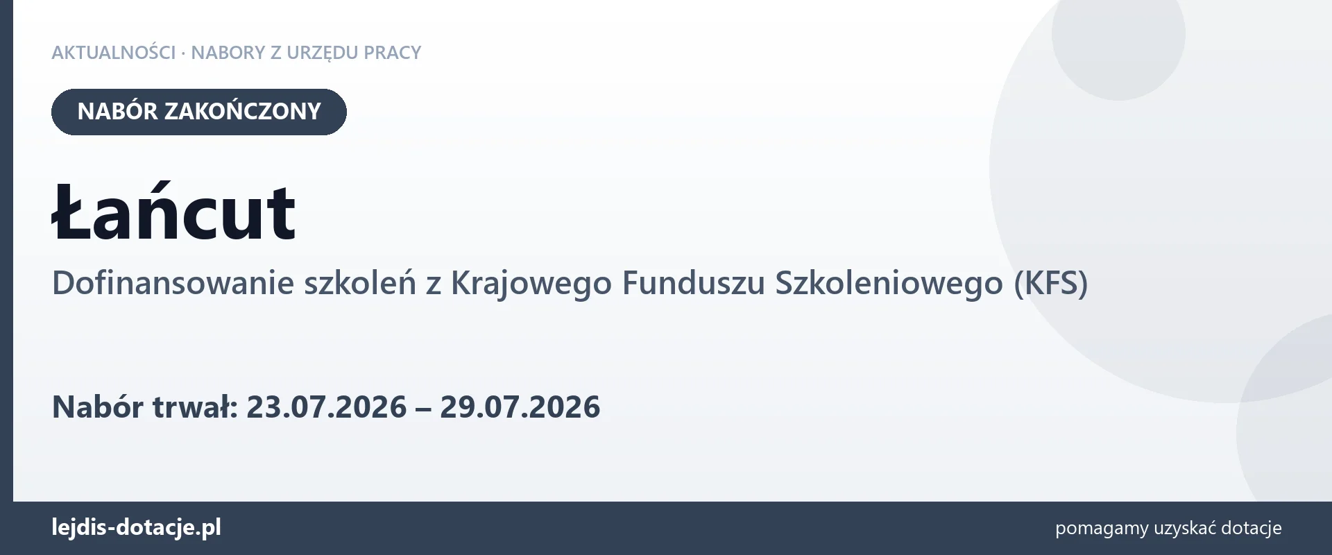 Łańcut: nabór na dofinansowanie szkoleń z KFS zakończony (29 lipca 2026)