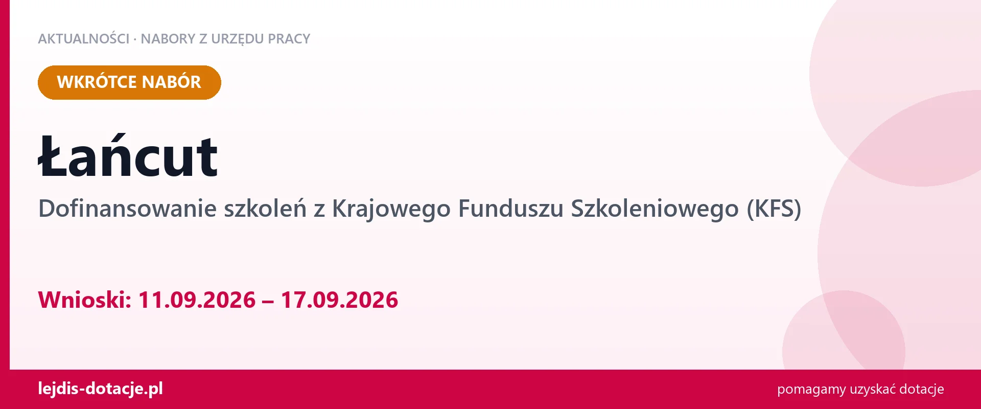 Łańcut: od 11.09.2026 rusza nabór na dofinansowanie szkoleń z KFS (11 września 2026)