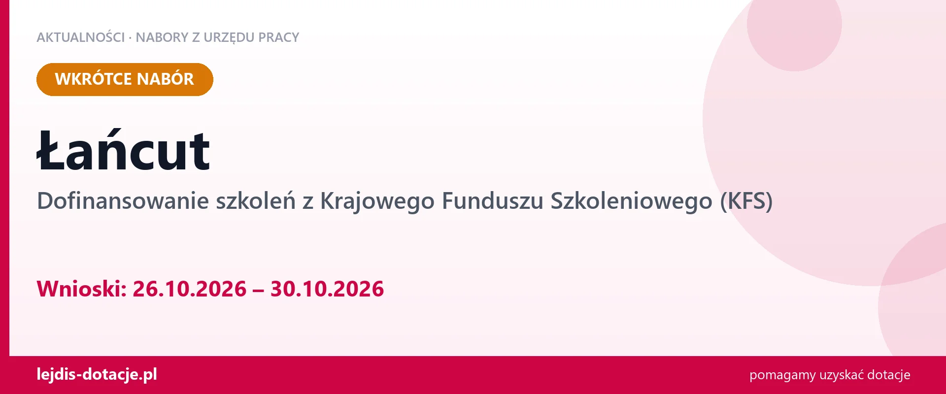 Łańcut: od 26.10.2026 rusza nabór na dofinansowanie szkoleń z KFS (26 października 2026)