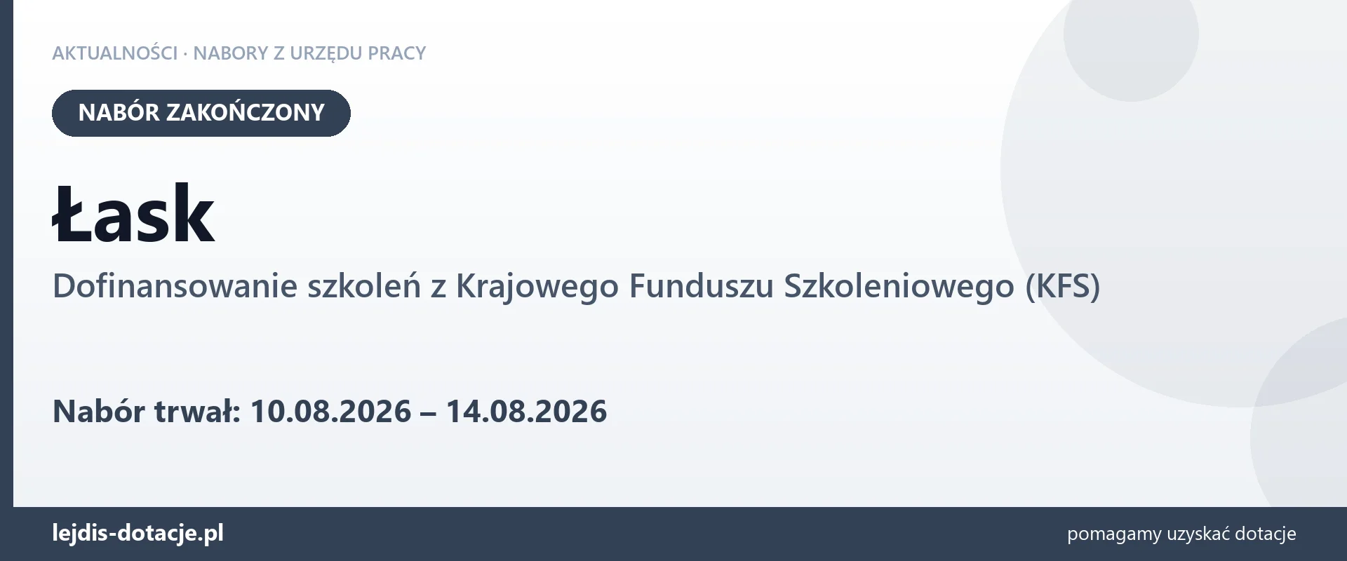 Łask: nabór na dofinansowanie szkoleń z KFS zakończony (14 sierpnia 2026)