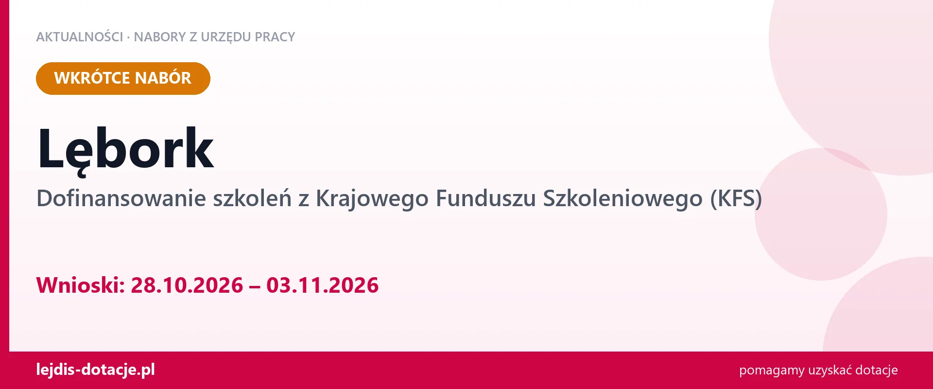 Lębork: od 28.10.2026 rusza nabór na dofinansowanie szkoleń z KFS (28 października 2026)