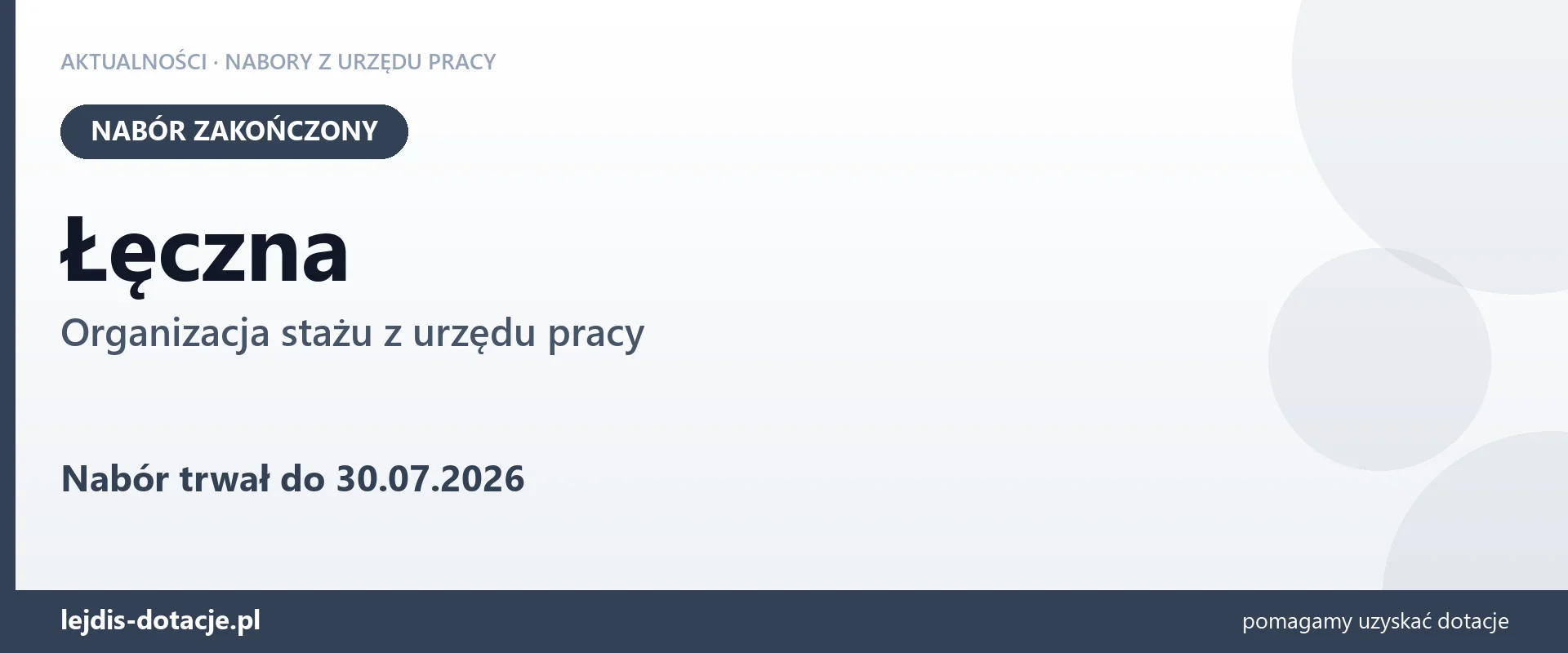 Łęczna: nabór na organizację stażu zakończony (30 lipca 2026)