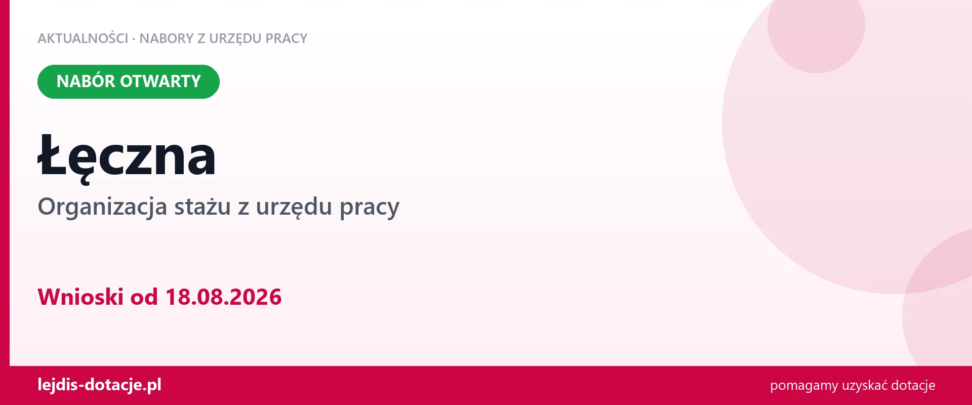 Łęczna: trwa nabór na organizację stażu (18 sierpnia 2026)