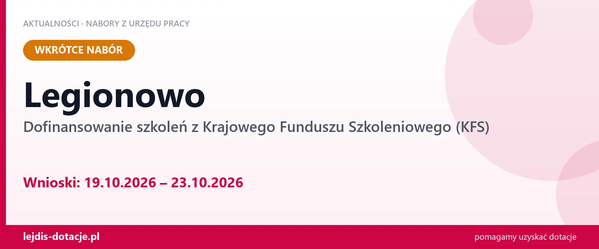 Legionowo: od 19.10.2026 rusza nabór na dofinansowanie szkoleń z KFS (19 października 2026)