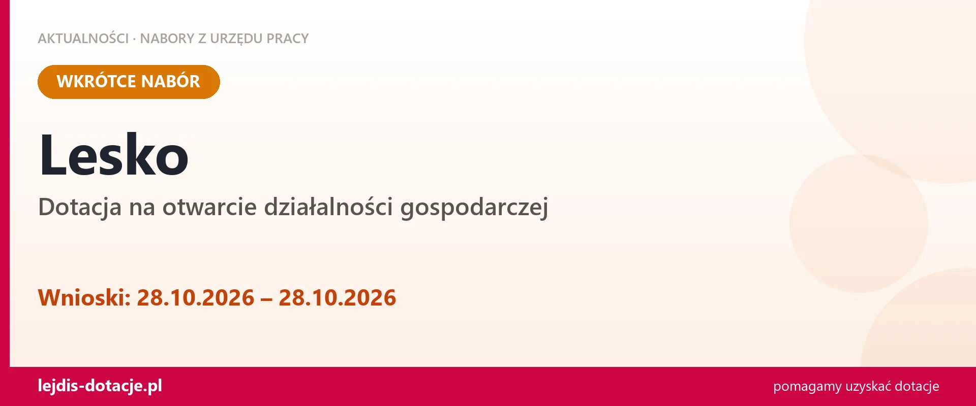 Lesko: od 28.10.2026 rusza nabór na dotację na otwarcie działalności gospodarczej (28 października 2026)