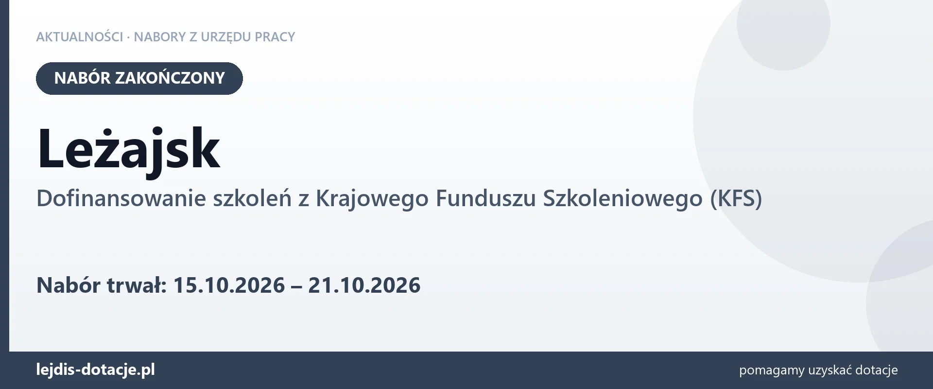 Leżajsk: nabór na dofinansowanie szkoleń z KFS zakończony (21 października 2026)