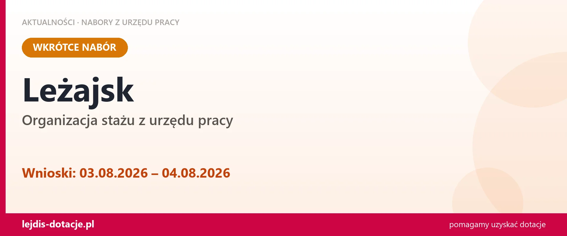 Leżajsk: od 03.08.2026 rusza nabór na organizację stażu (3 sierpnia 2026)