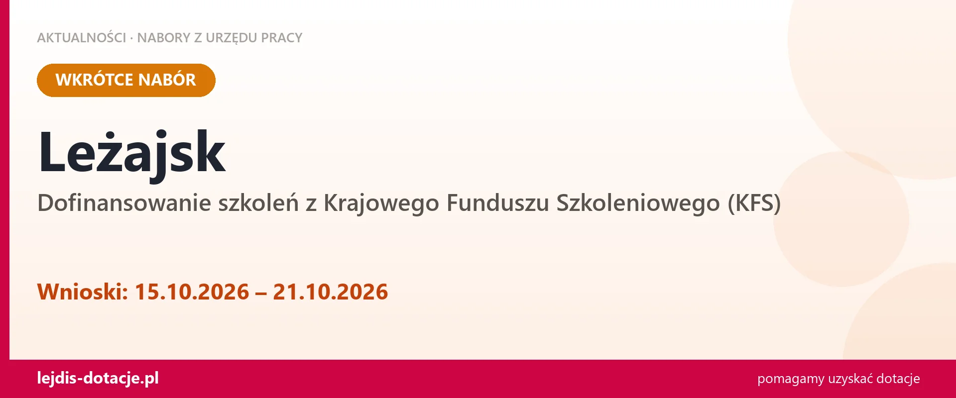Leżajsk: od 15.10.2026 rusza nabór na dofinansowanie szkoleń z KFS (15 października 2026)