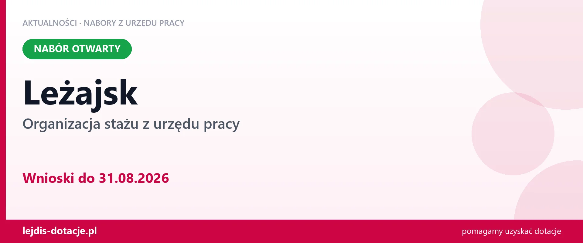 Leżajsk: trwa nabór na organizację stażu (31 sierpnia 2026)