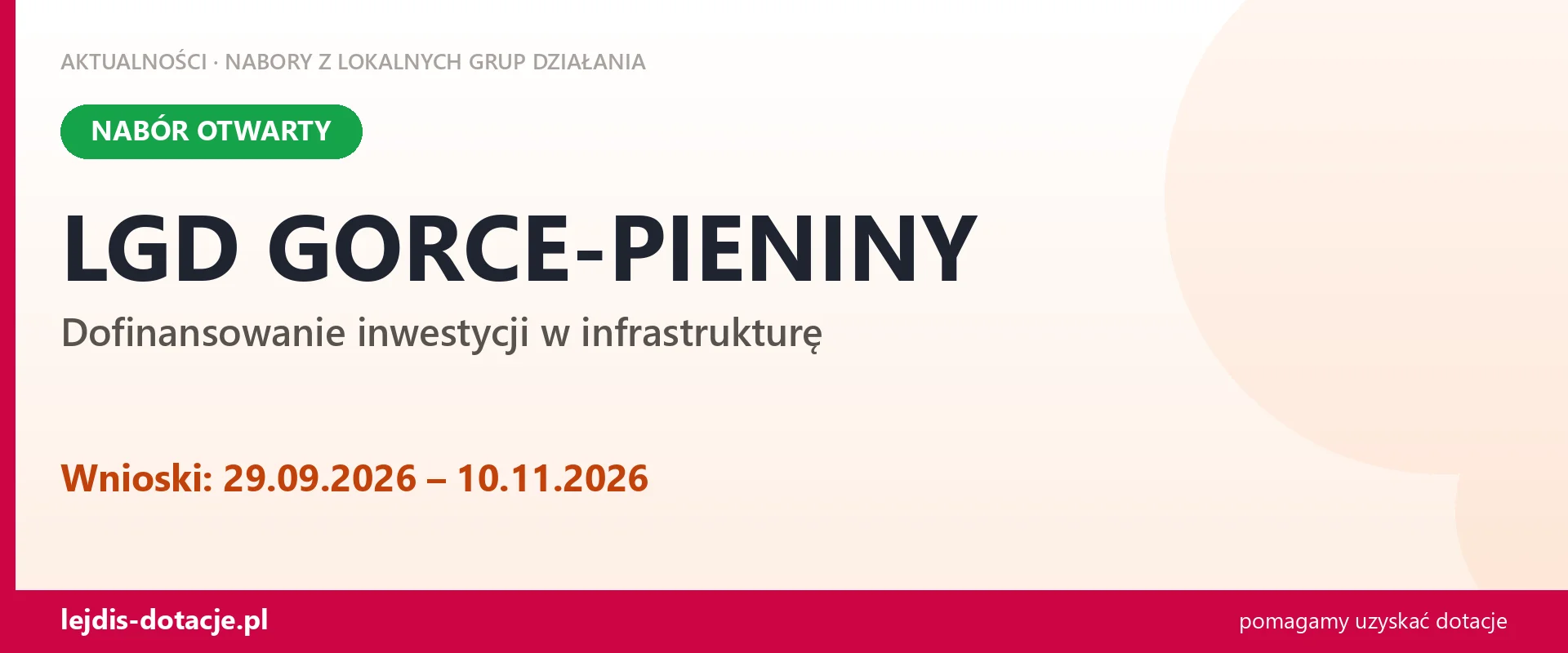 LGD GORCE-PIENINY: oferta turystyczna, nabór do 10 listopada (29 września 2026)