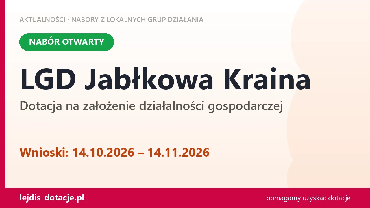 LGD Jabłkowa Kraina: nabór na podjęcie działalności gospodarczej (14 października 2026)
