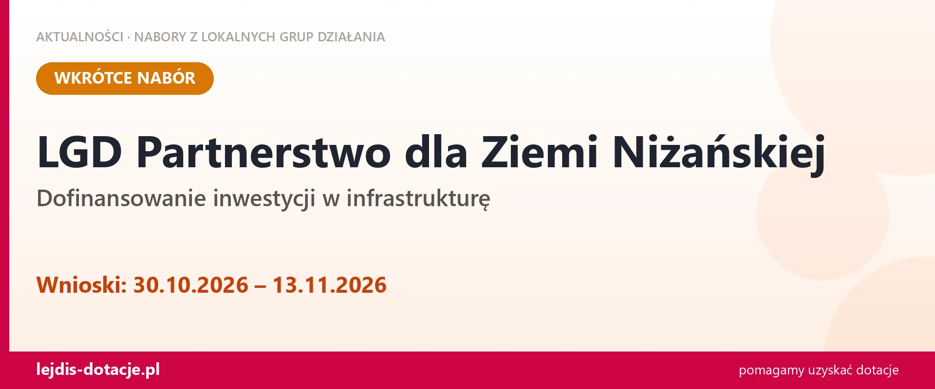 LGD Partnerstwo dla Ziemi Niżańskiej: zagospodarowanie dziedzictwa (30 października 2026)