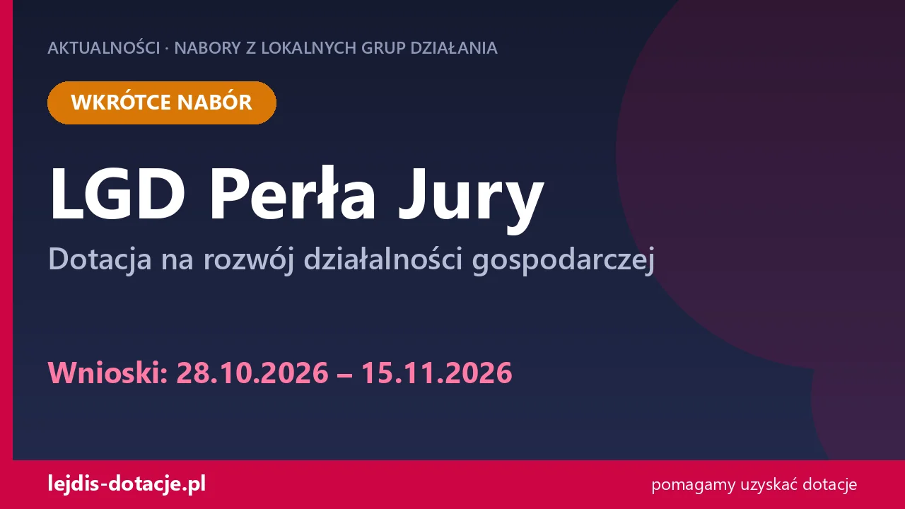 LGD Perła Jury: dotacje na rozwój firmy, profilaktyka wad postawy (28 października 2026)
