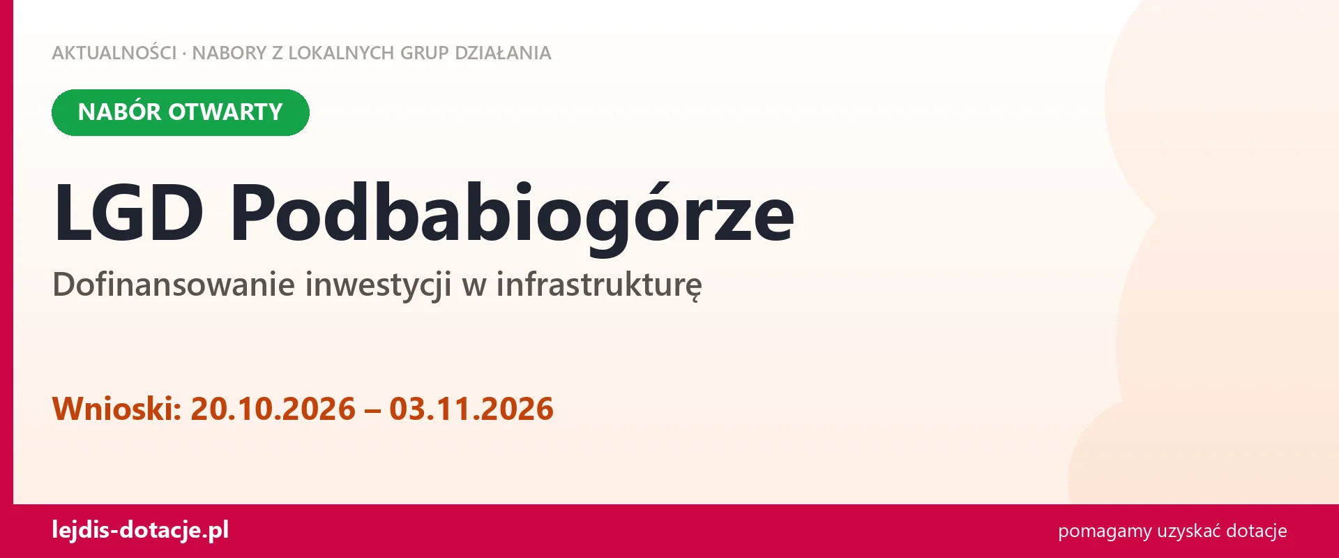 LGD Podbabiogórze: mała infrastruktura publiczna, do 3 listopada (20 października 2026)