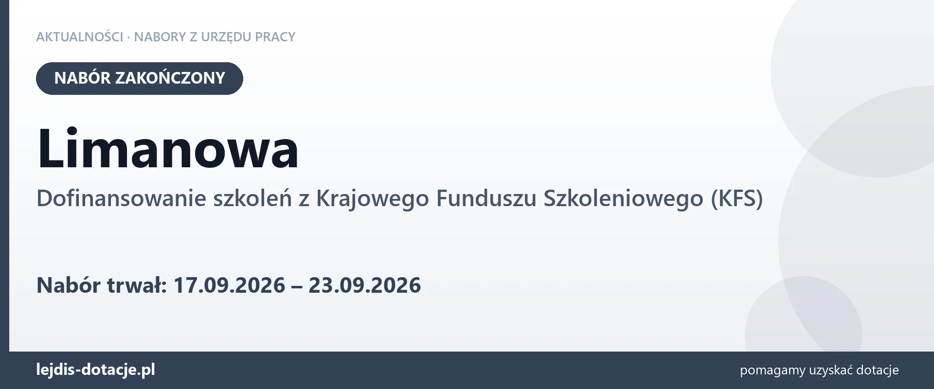 Limanowa: nabór na dofinansowanie szkoleń z KFS zakończony (23 września 2026)