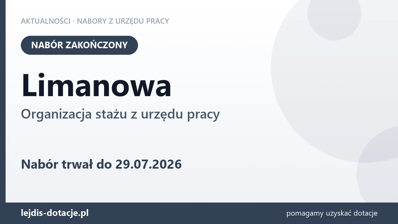Limanowa: nabór na organizację stażu zakończony (29 lipca 2026)