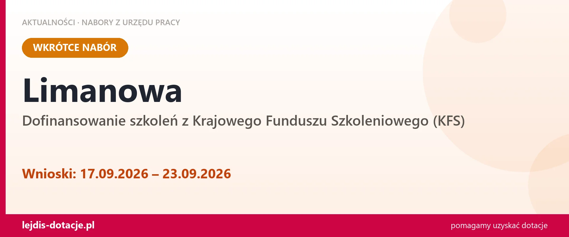 Limanowa: od 17.09.2026 rusza nabór na dofinansowanie szkoleń z KFS (17 września 2026)