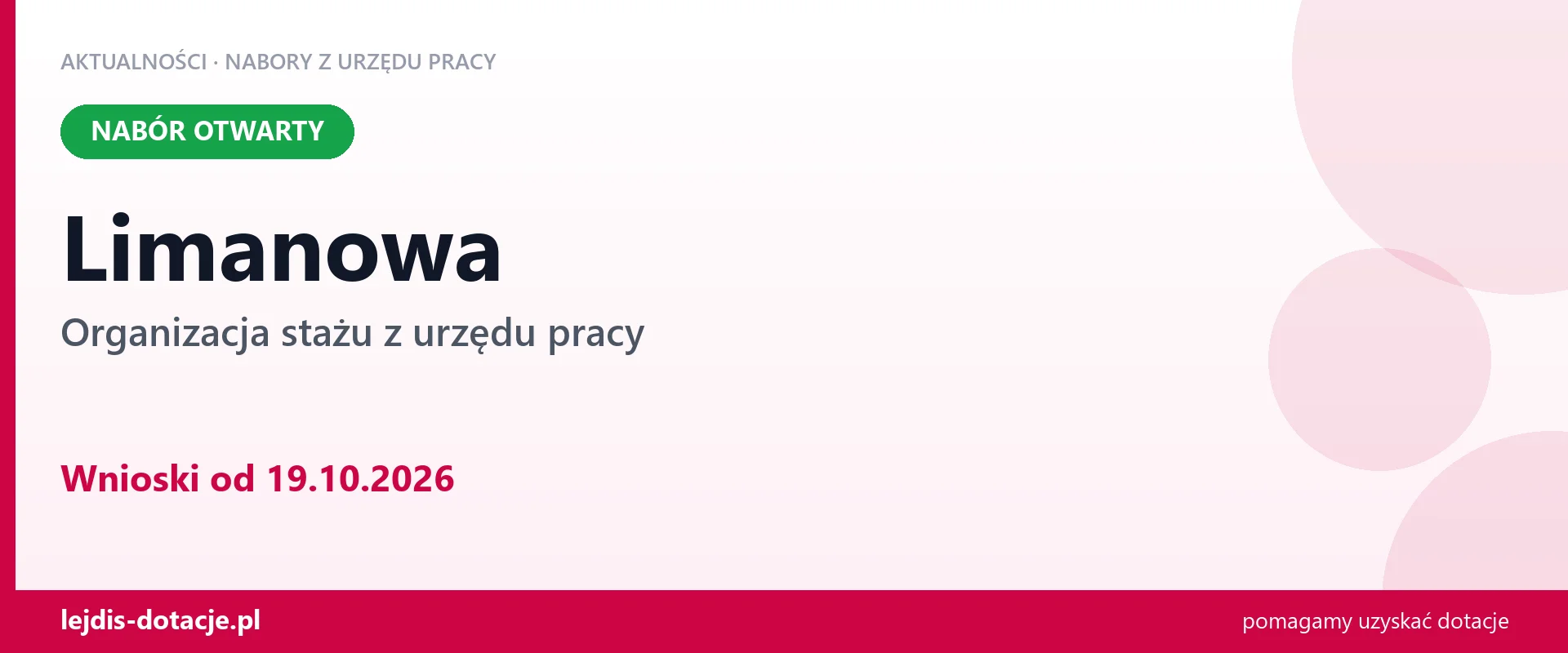 Limanowa: trwa nabór na organizację stażu (19 października 2026)
