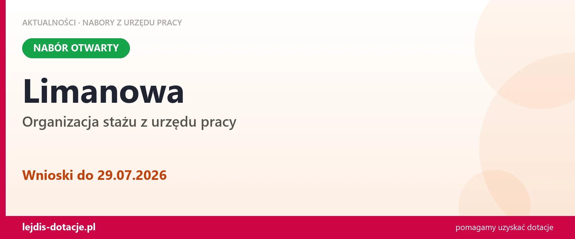 Limanowa: trwa nabór na organizację stażu (29 lipca 2026)
