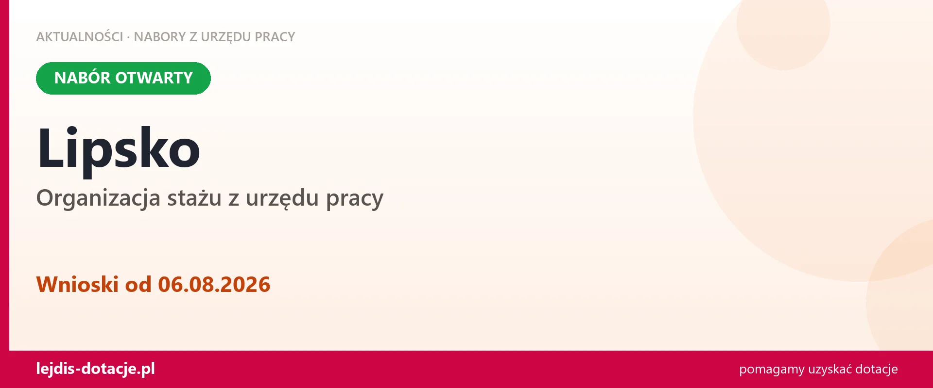 Lipsko: trwa nabór na organizację stażu (6 sierpnia 2026)