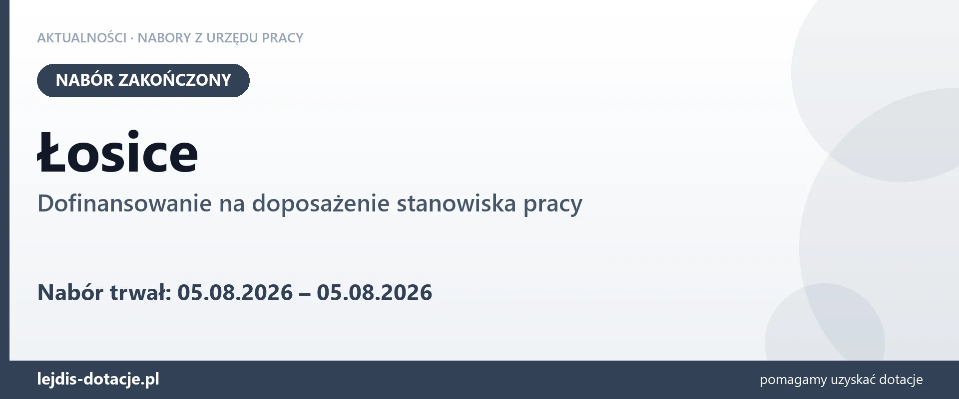 Łosice: nabór na dofinansowanie na doposażenie stanowiska pracy zakończony (5 sierpnia 2026)