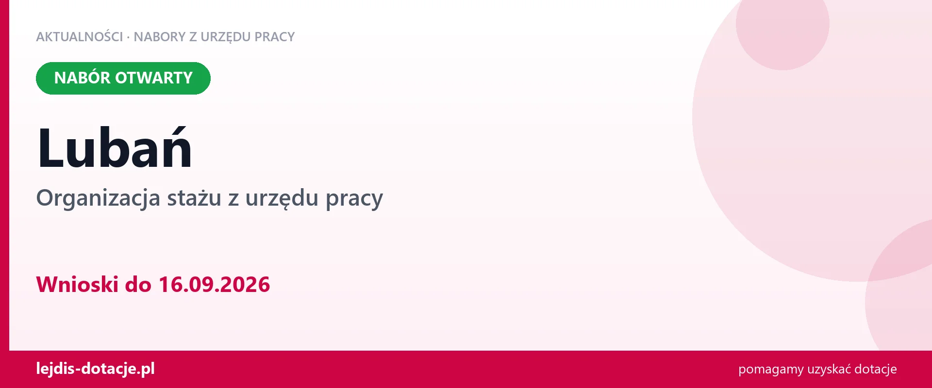 Lubań: trwa nabór na organizację stażu (16 września 2026)