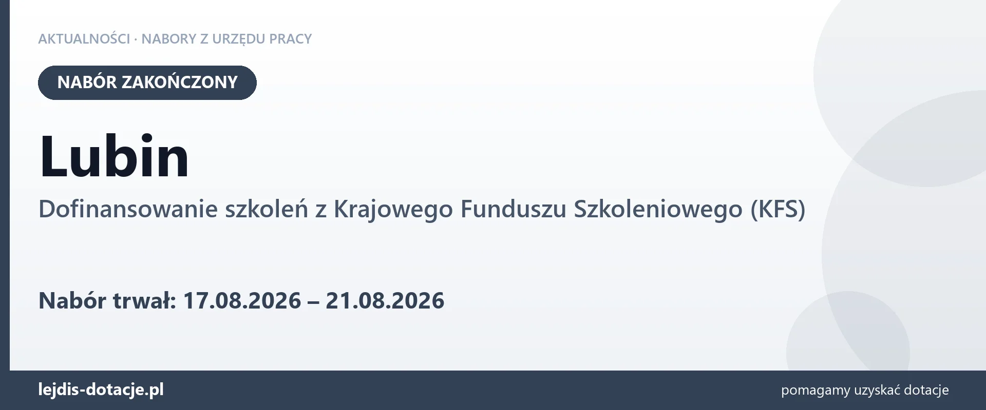 Lubin: nabór na dofinansowanie szkoleń z KFS zakończony (21 sierpnia 2026)