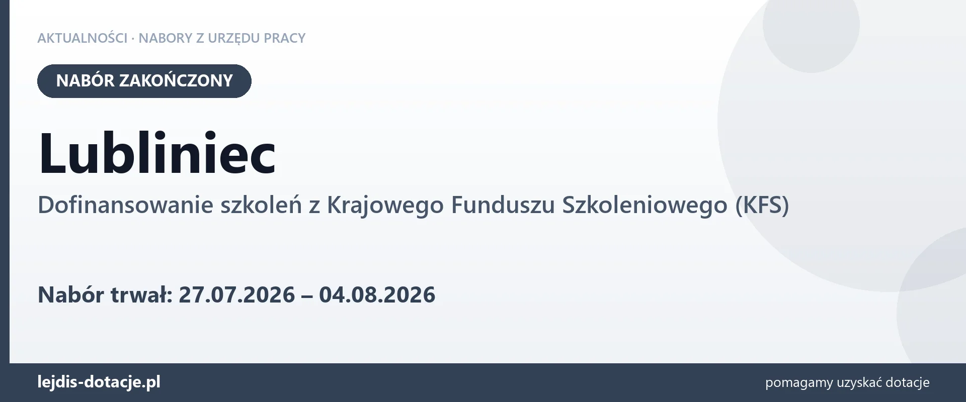 Lubliniec: nabór na dofinansowanie szkoleń z KFS zakończony (4 sierpnia 2026)