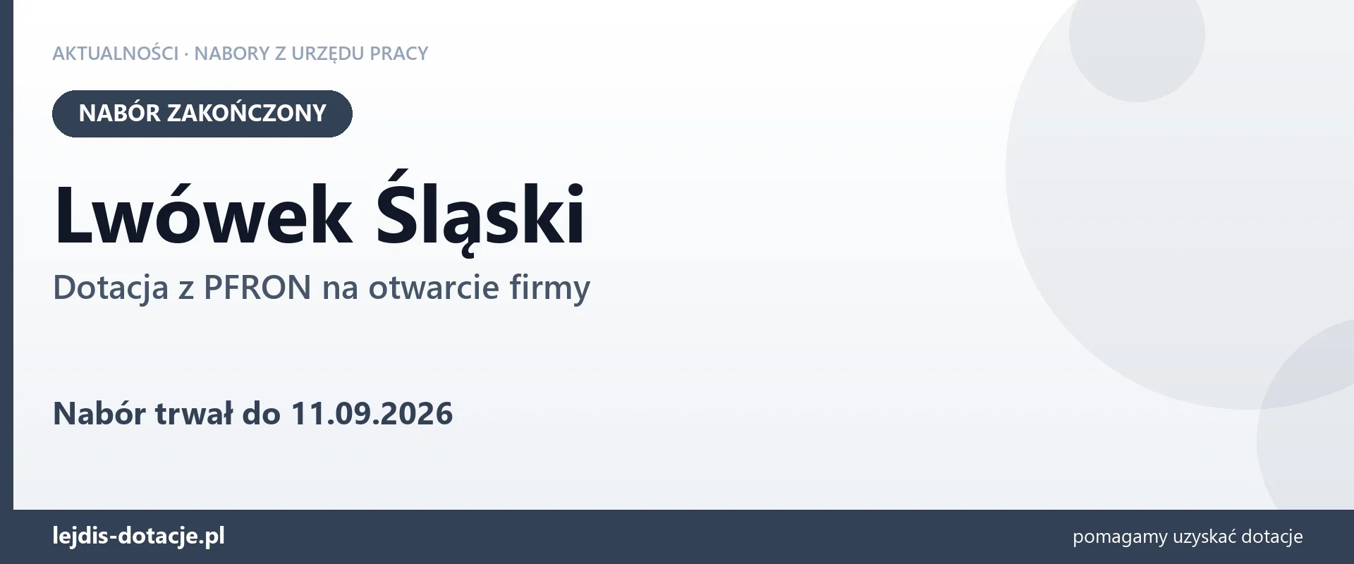Lwówek Śląski: nabór na dotację z PFRON na otwarcie firmy zakończony (11 września 2026)