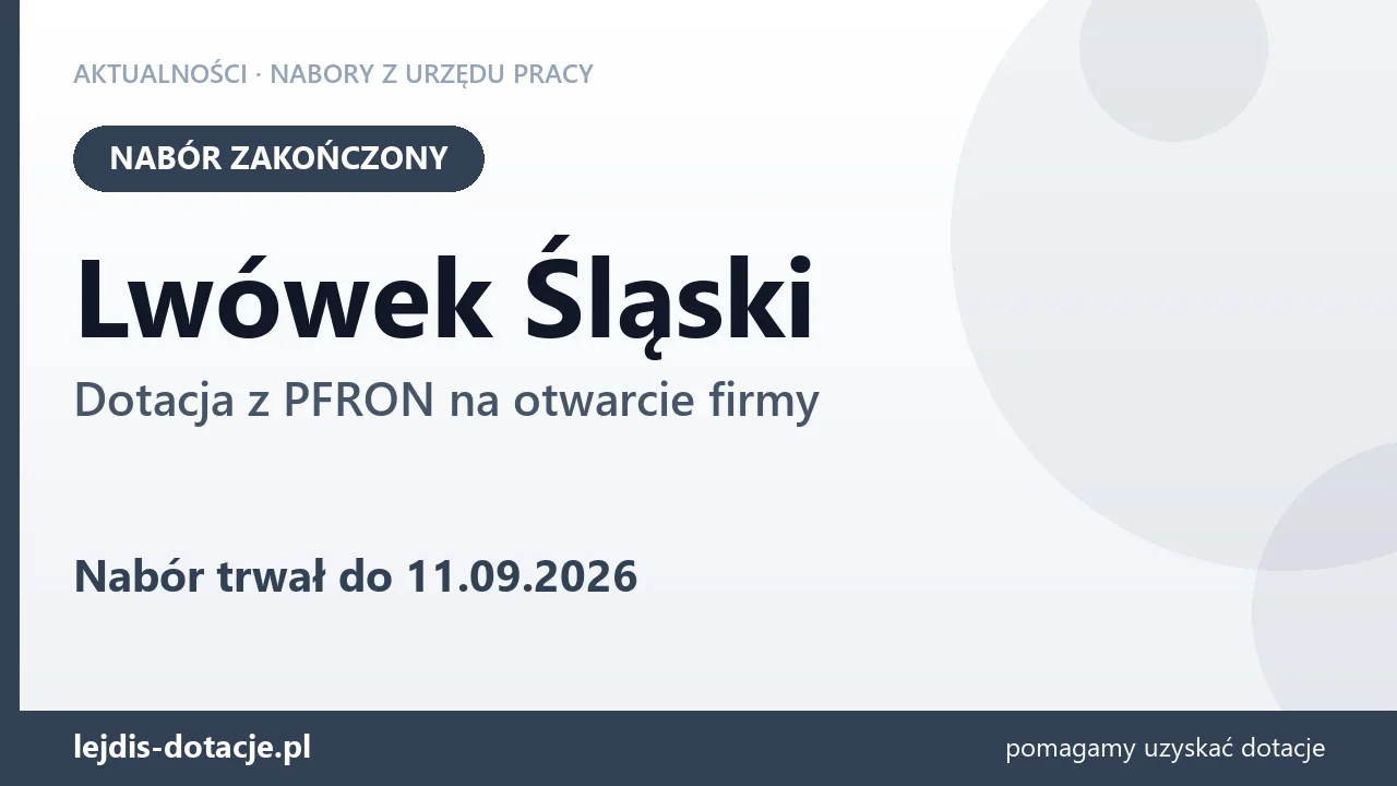 Lwówek Śląski: nabór na dotację z PFRON na otwarcie firmy zakończony (11 września 2026)