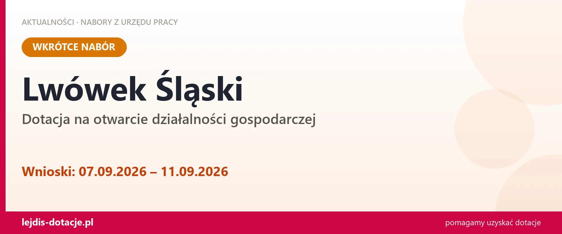 Lwówek Śląski: od 07.09.2026 rusza nabór na dotację na otwarcie działalności gospodarczej (7 września 2026)