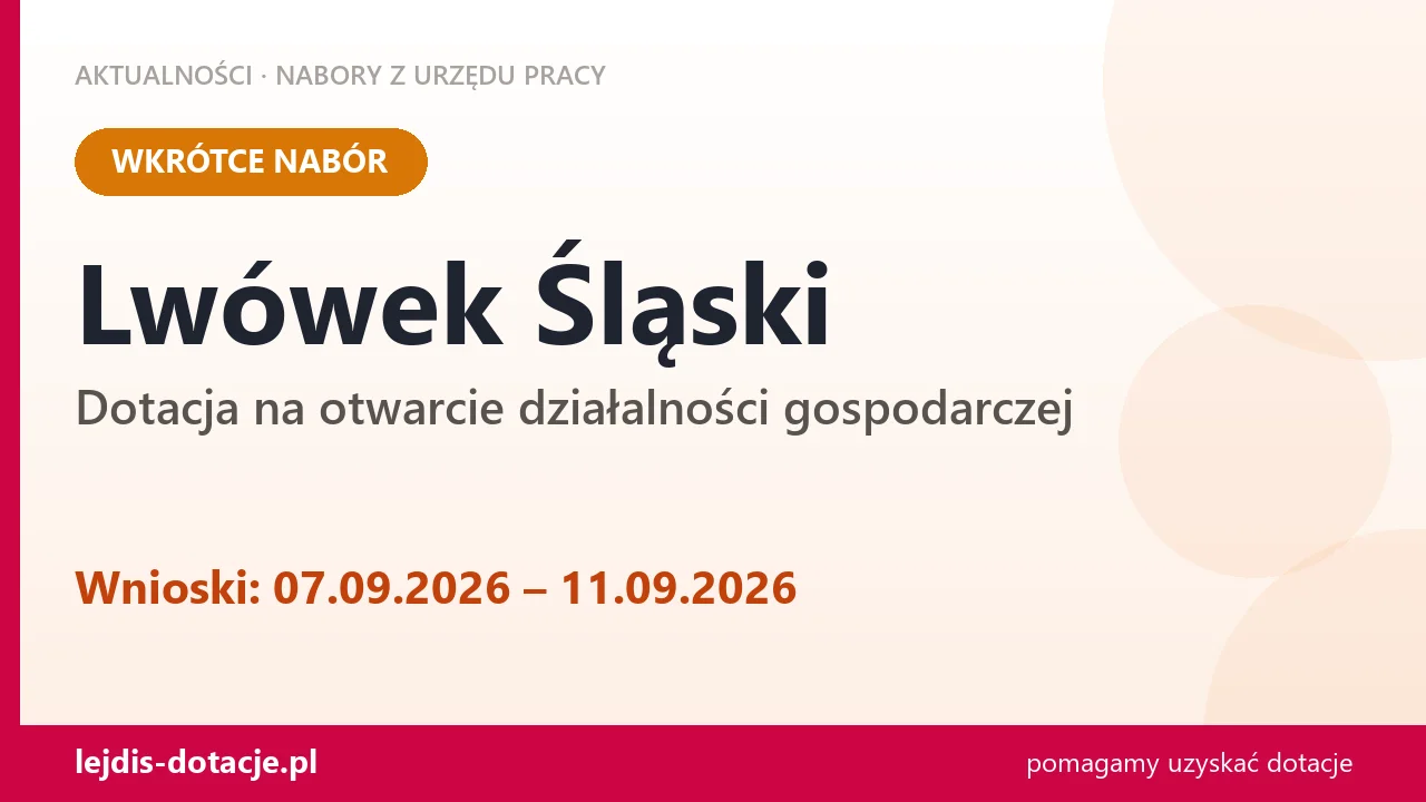 Lwówek Śląski: od 07.09.2026 rusza nabór na dotację na otwarcie działalności gospodarczej (7 września 2026)