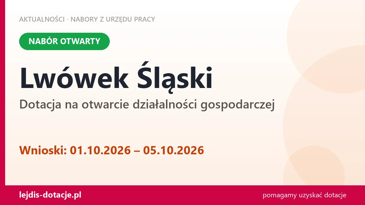 Lwówek Śląski: trwa nabór na dotację na otwarcie działalności gospodarczej (1 października 2026)