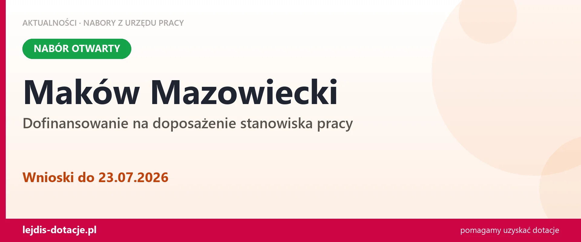 Maków Mazowiecki: trwa nabór na dofinansowanie na doposażenie stanowiska pracy (23 lipca 2026)