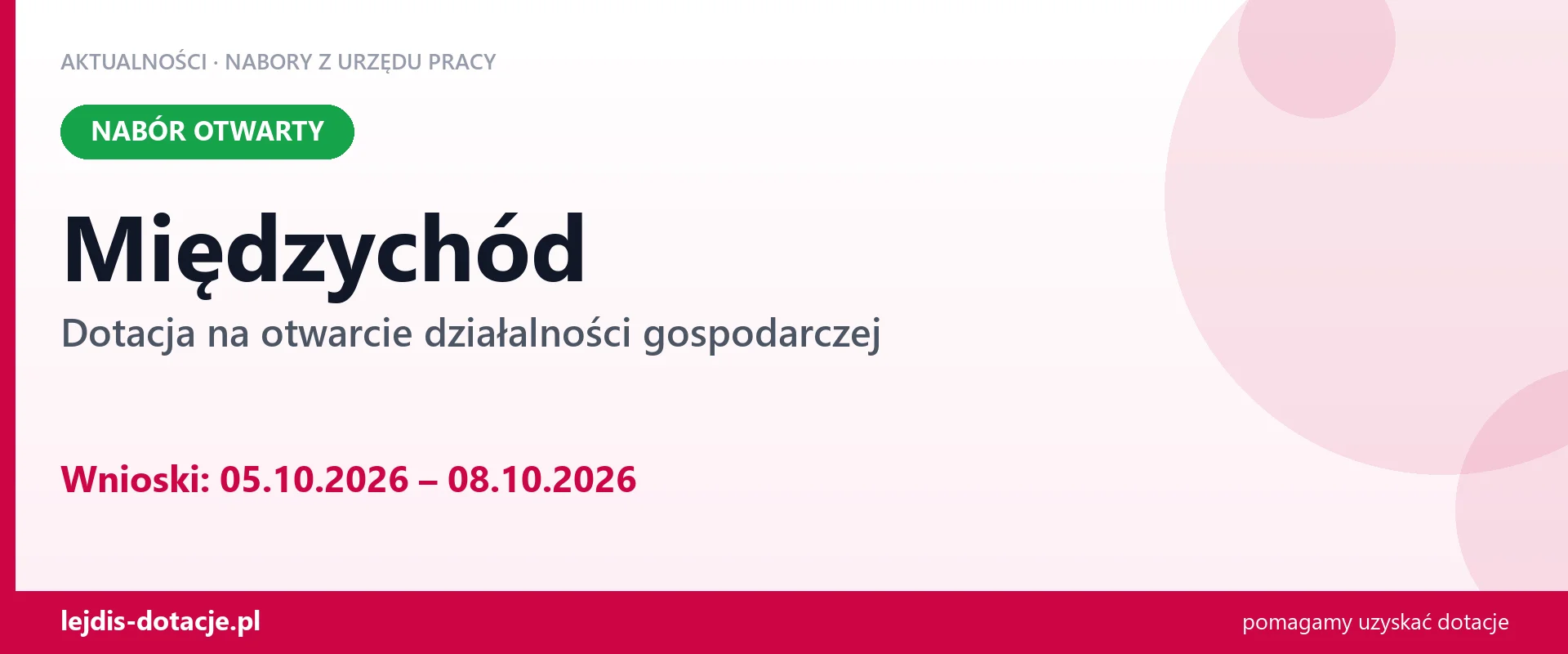Międzychód: trwa nabór na dotację na otwarcie działalności gospodarczej (5 października 2026)