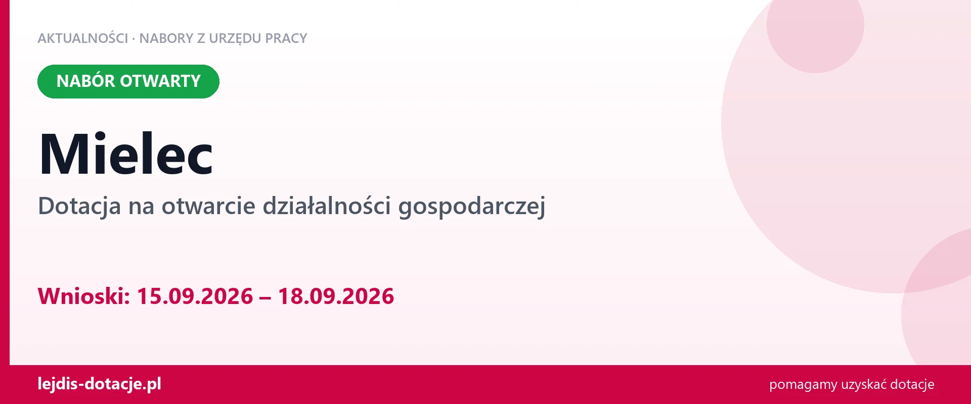 Mielec: trwa nabór na dotację na otwarcie działalności gospodarczej (15 września 2026)