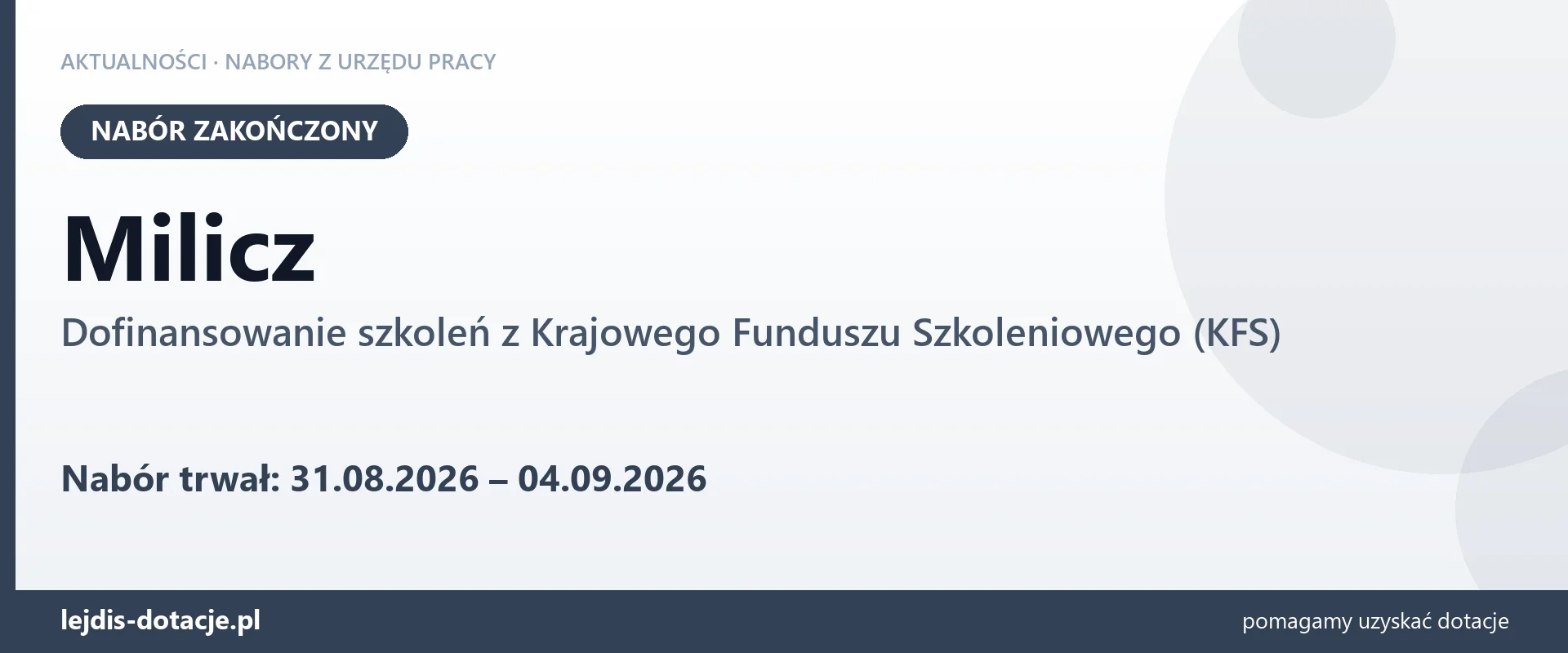 Milicz: nabór na dofinansowanie szkoleń z KFS zakończony (4 września 2026)