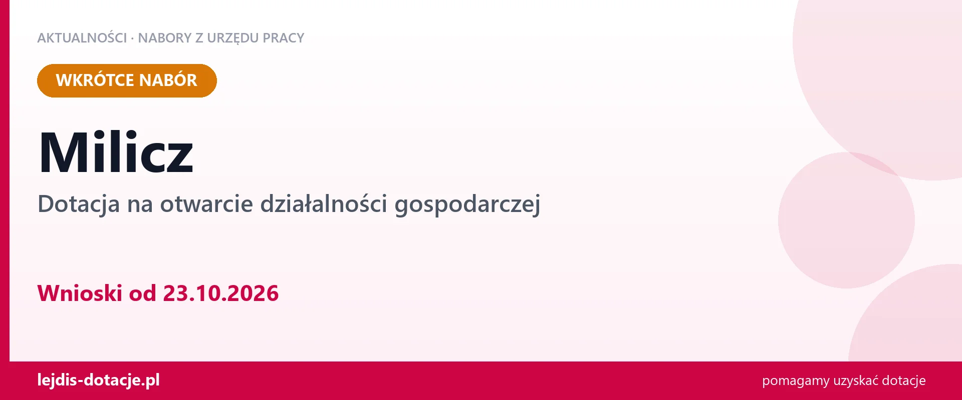 Milicz: od 23.10.2026 rusza nabór na dotację na otwarcie działalności gospodarczej (23 października 2026)
