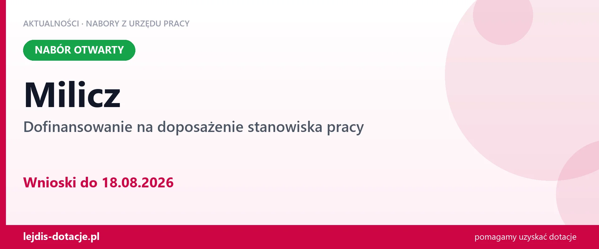 Milicz: trwa nabór na dofinansowanie na doposażenie stanowiska pracy (18 sierpnia 2026)