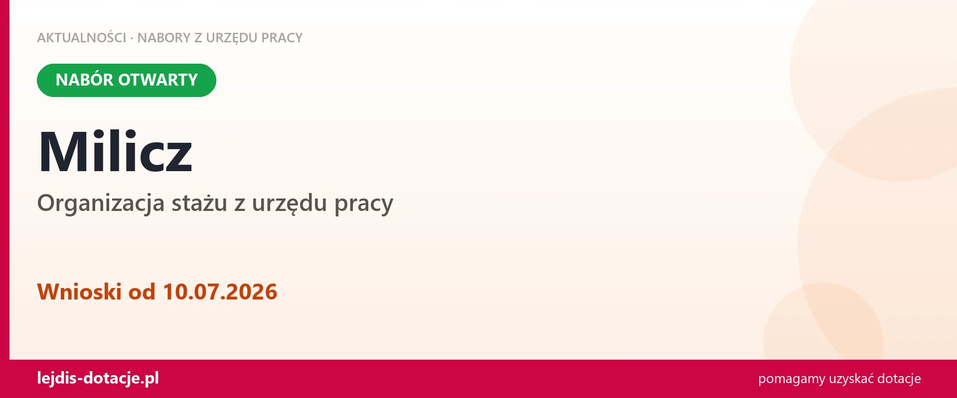 Milicz: trwa nabór na organizację stażu (10 lipca 2026)