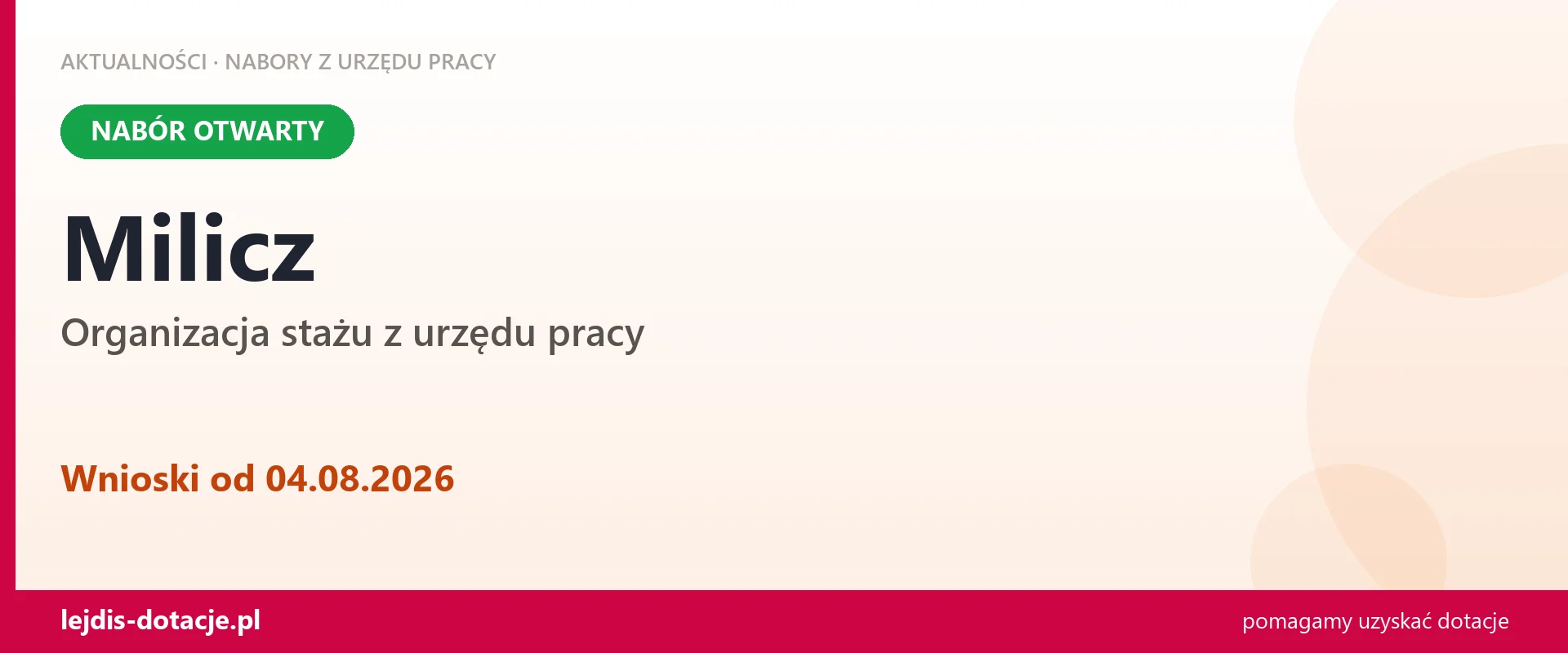 Milicz: trwa nabór na organizację stażu (4 sierpnia 2026)