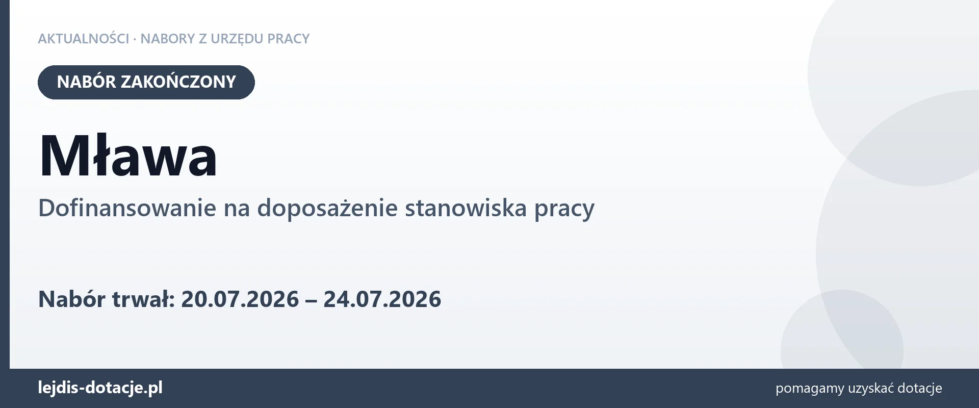 Mława: nabór na dofinansowanie na doposażenie stanowiska pracy zakończony (24 lipca 2026)