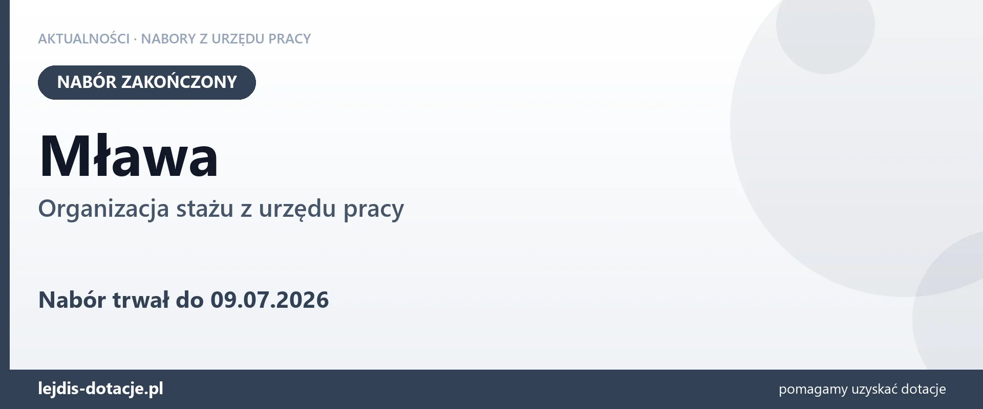 Mława: nabór na organizację stażu zakończony (9 lipca 2026)