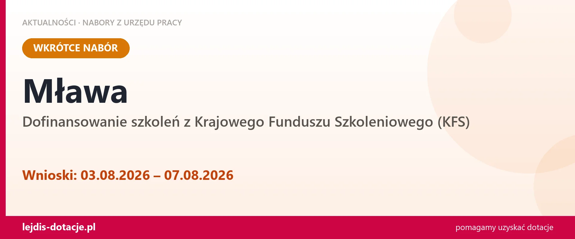 Mława: od 03.08.2026 rusza nabór na dofinansowanie szkoleń z KFS (3 sierpnia 2026)