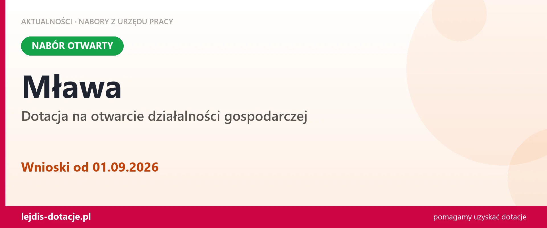 Mława: trwa nabór na dotację na otwarcie działalności gospodarczej (1 września 2026)