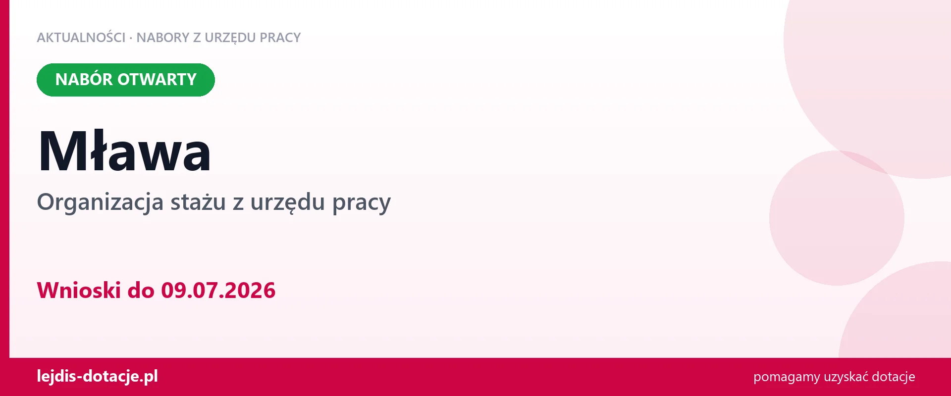 Mława: trwa nabór na organizację stażu (9 lipca 2026)