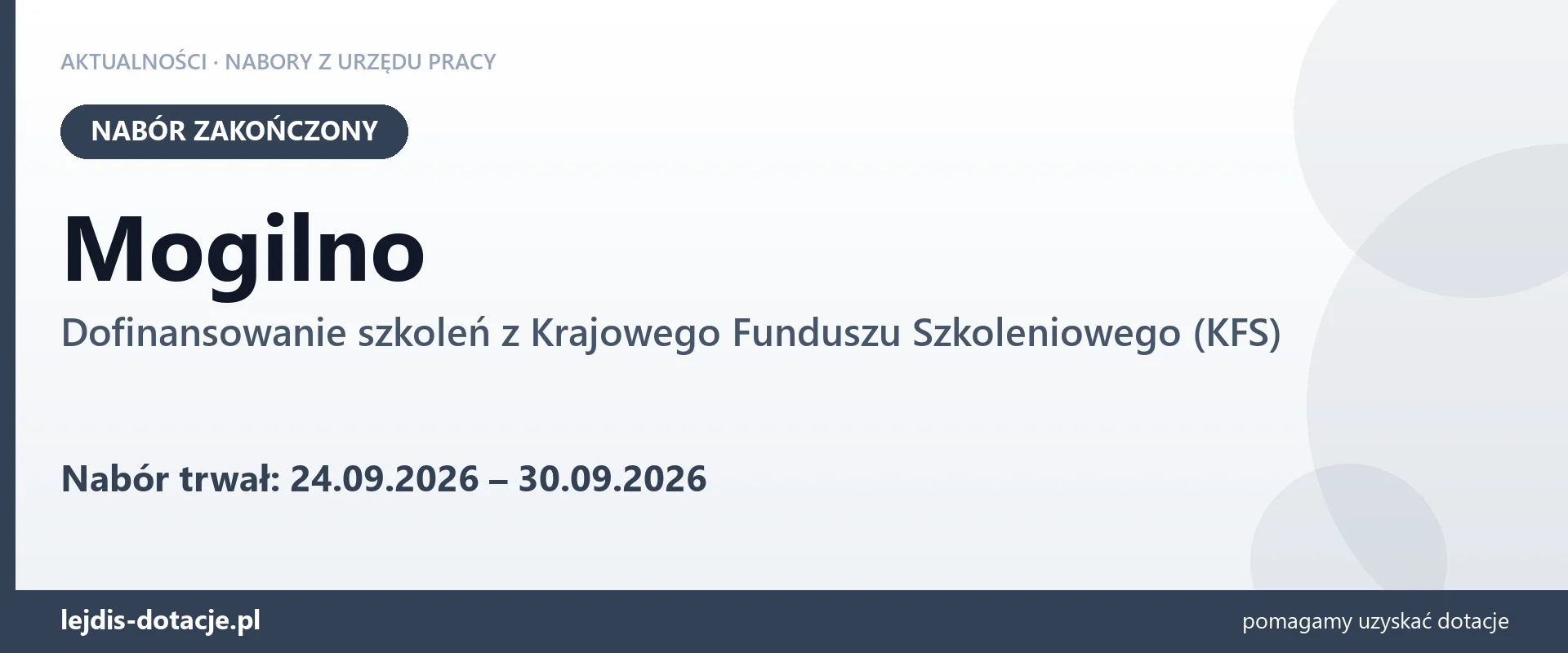 Mogilno: nabór na dofinansowanie szkoleń z KFS zakończony (30 września 2026)